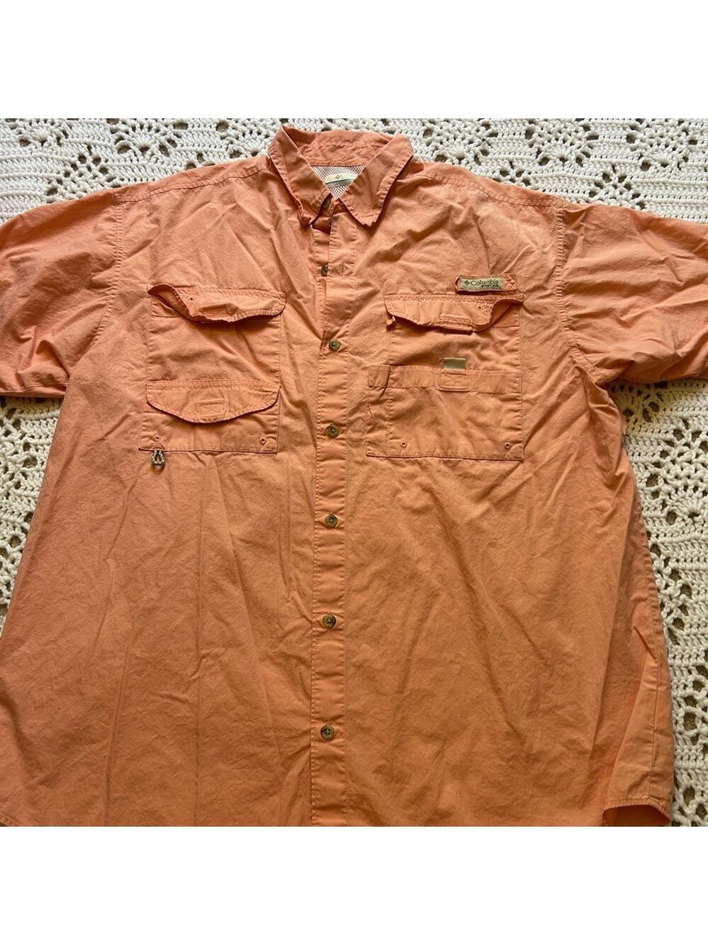 Columbia PFG Shirt Mens L Peach Button Up Short Sleeve Fishing Outdoor - Picture 3 of 10